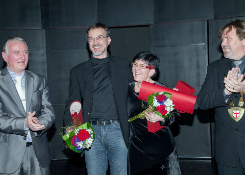Igor Samobor in Branka Bezeljak, prejemnika nagrade Velika oljenka MO Ptuj - na podelitvi 8. februarja 2013