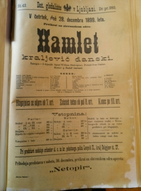 Fotografija letaka za predstavo Hamlet, kraljevič danske / Foto: Arhiv SLOGI