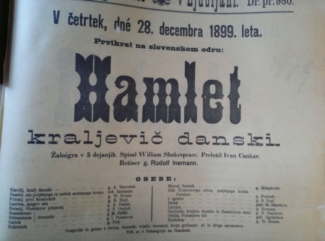Fotografija letaka za predstavo Hamlet, kraljevič danski / Foto: Arhiv SLOGI